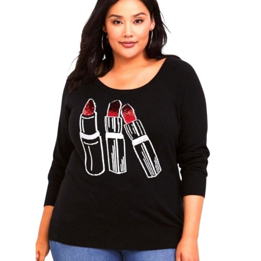 TORRID BLACK SEQUIN LIPSTICK SWEATER WOMENS TORRID SIZE 1